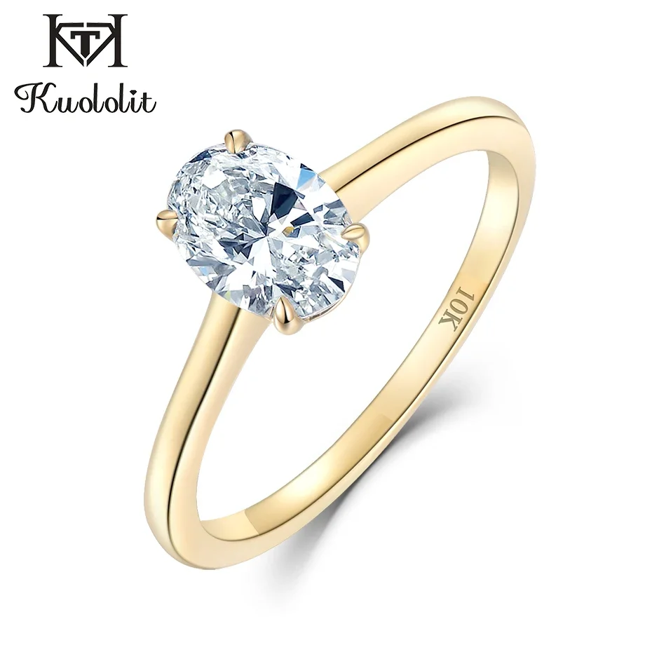 Kuololit 585 14K Yellow Gold 1.5CT 1.0CT Moissanite Ring for Women Ova Solitaire Ring Engagement Moissanite with Certificate GRA