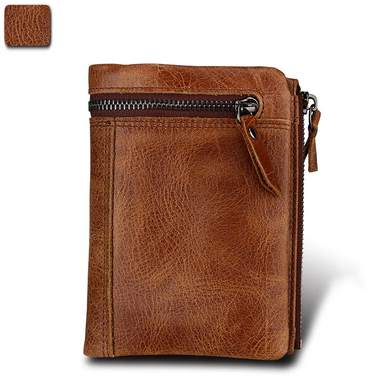 Hot Selling New Men's Real Leather Anti-theft Brush Leather Men's Purse Money Clip Short Vintage Large Capacity Credit Card