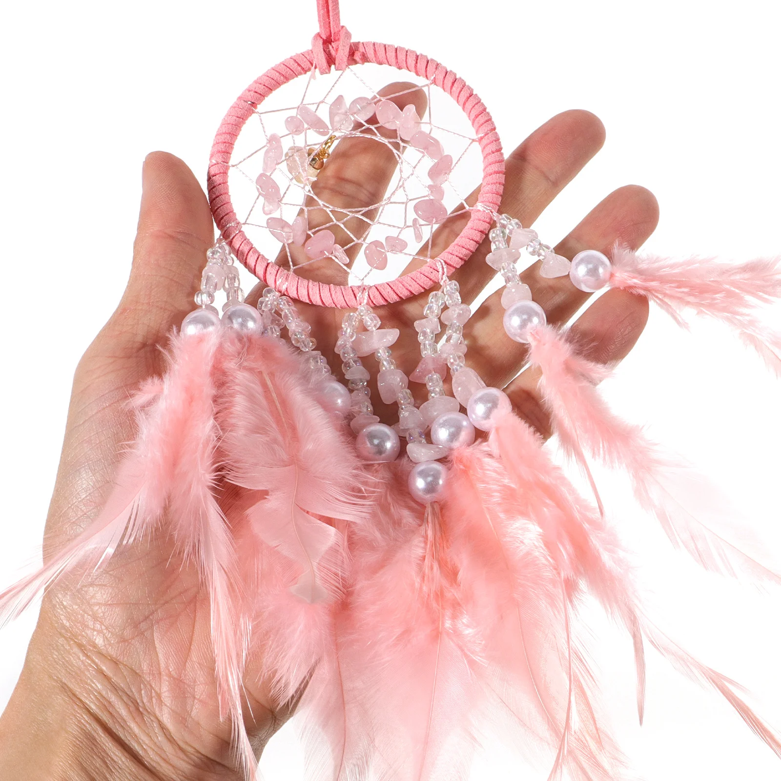 

Pink Crystal Stone Car Hanging Accessories Interior Automobile Rearview Mirror Pendant
