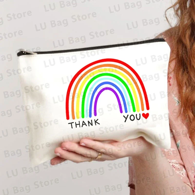 Rainbow Pattern Printed Makeup Bag Women\'s Lipstick perfume Canvas Bag Organizer Travel Shopping Decorative Handheld Wallet