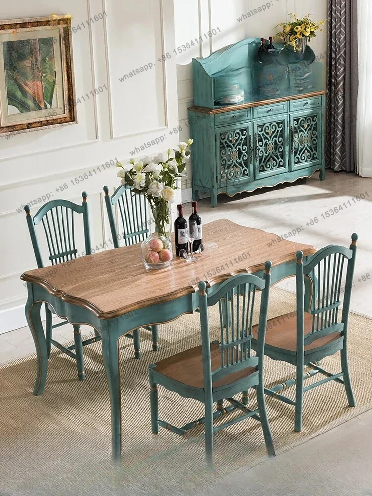

American Country Furniture Pastoral Solid Wood Dining Table Chair Home Long Table Mediterranean Style Small Apartment