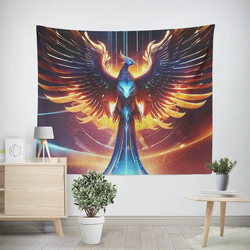 نسيج التنين والعنقاء الأسطوري - نسيج ديكور غرفة النوم الآسيوي التقليدي للتعليق على الحائط في عطلة العائلة #2