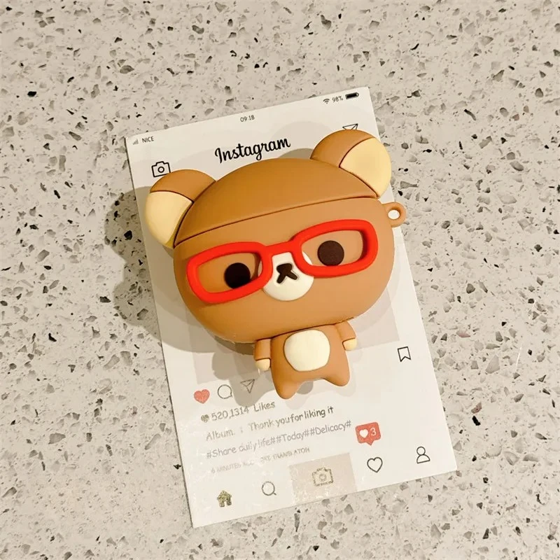 3D Cartoon Korean Cute Glasses Rilakkuma Cover, For Airpods 3 4 Pro Pro 2 Pro 3 Silicone Earphone Case Cover S view 5