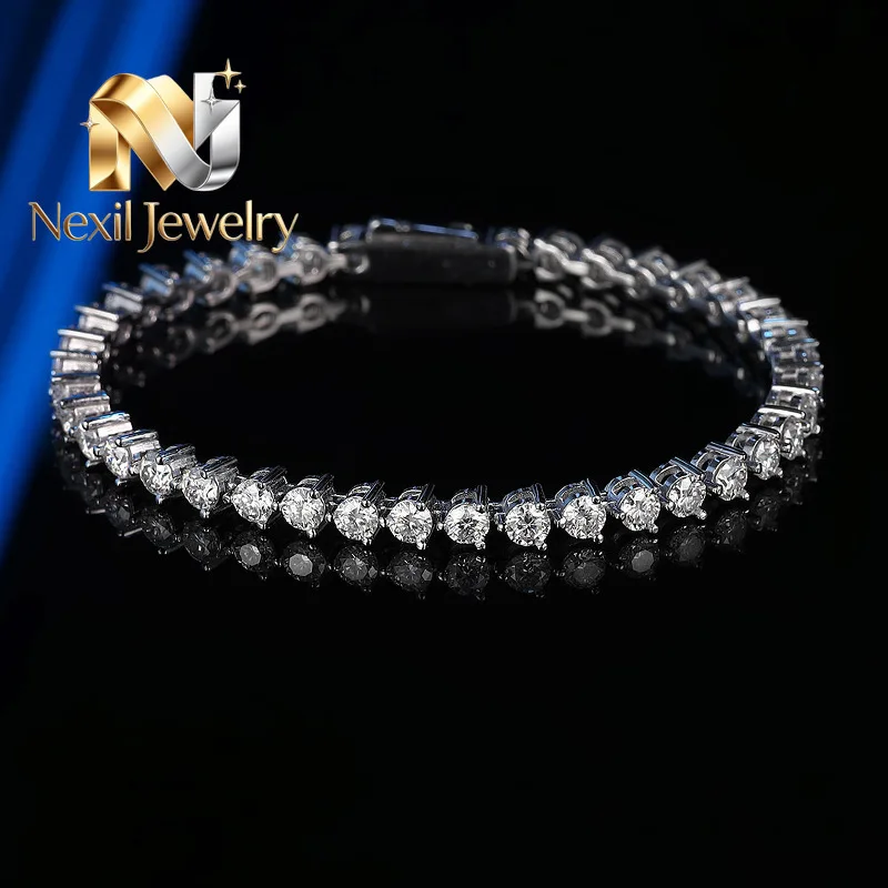 Nexil Jewelry  Luxury Solid Platinum PT950 Women's 2.5mm 3mm Moissanite Diamond Bracelet Full Diamond Tennis Bracelet