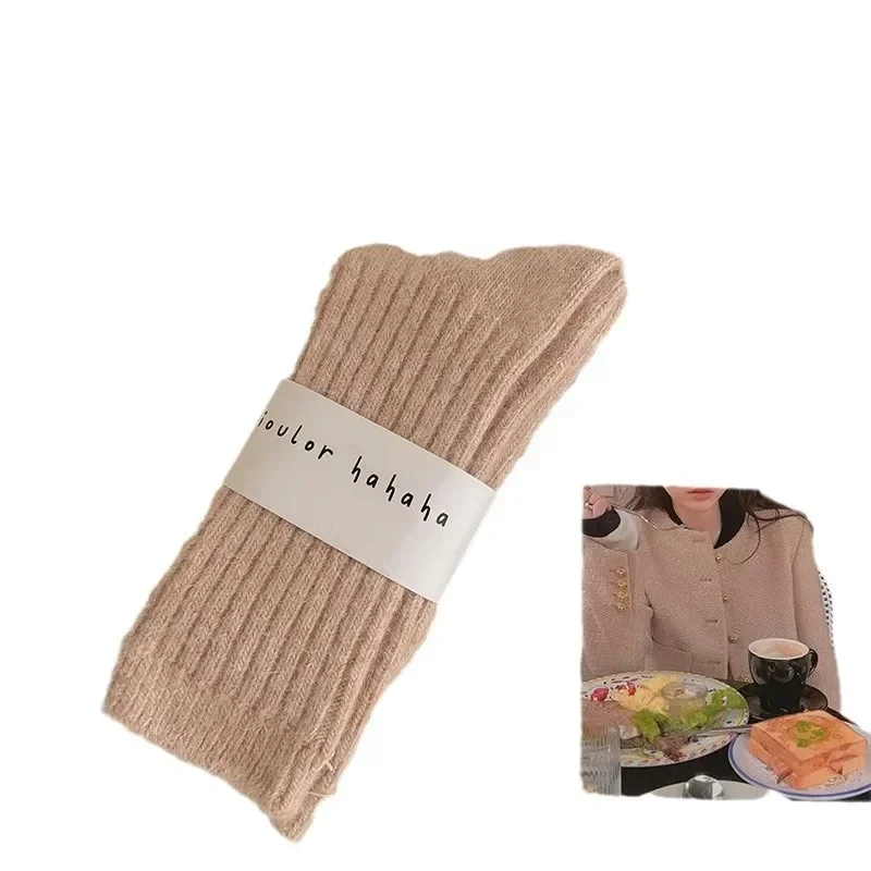 New Winter Socks Women Cashmere Wool Thicken Warm Women Socks Sox Japanese Fashion Harajuku Solid Color Thermal Long Socks image 5