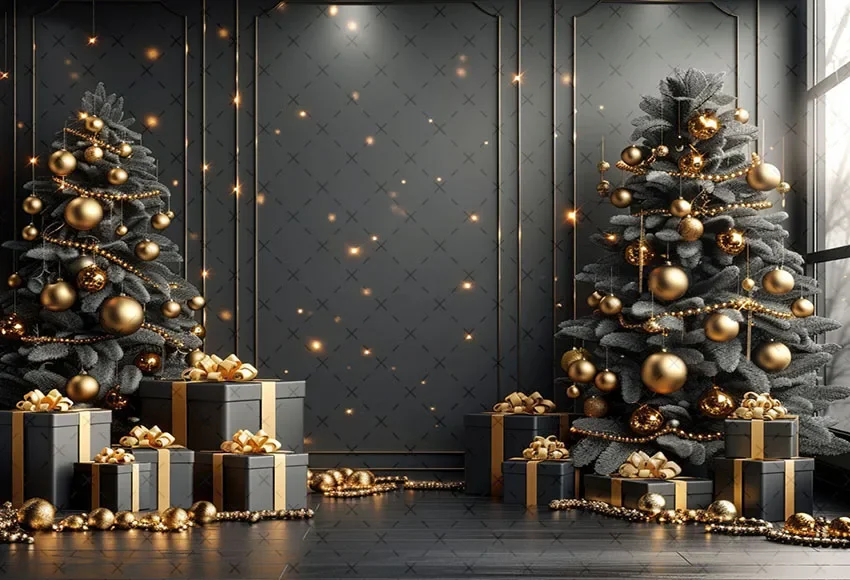 Mehofond Photography Background Christmas Indoor Black Wall Gifts Xmas Tree Kids Family Portrait Decor Backdrop Photo Studio