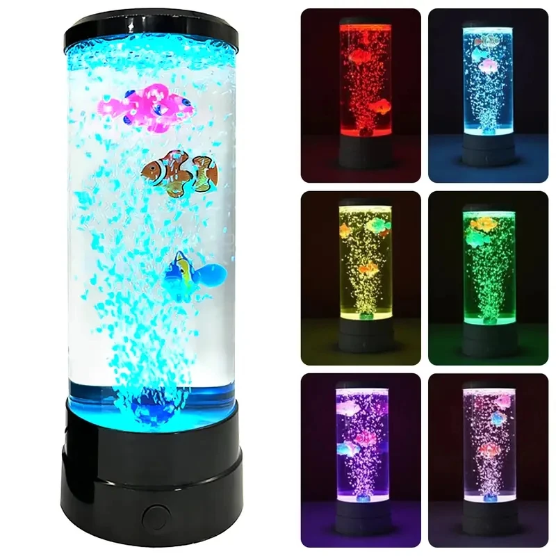 LED Bubble Fish Lamp,Multi Color Changing Aquarium Night Light, Desk Decoration For Office Bedroom Living Room, Exclude Battery