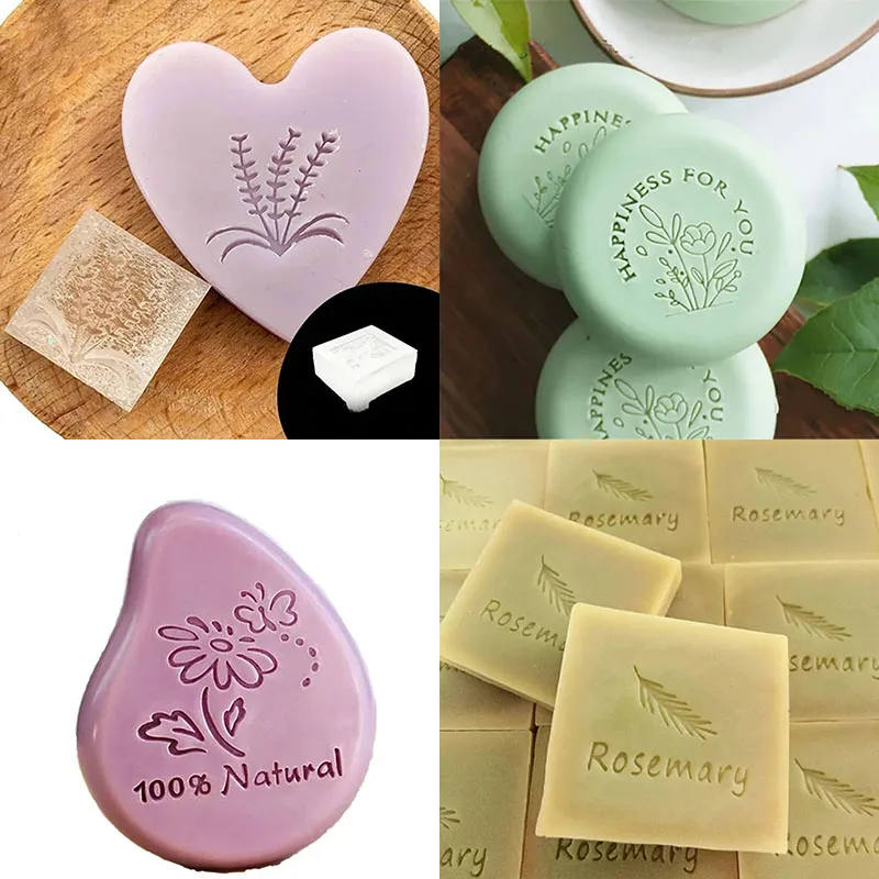 Clear Transparent Acrylic Soap Seal, Custom Stamps for Making Soap Chapter Supplies Kit Tools, Butterfly Flower, Plants Series
