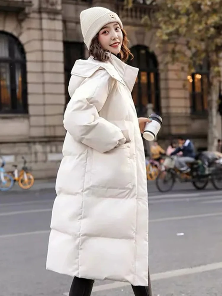 Down Cotton Thick Hooded Long Parka Coats Winter Classic Chaqueta Casual Korea Fashion Chamarras  Women Loose Snow Wear Jaqueta