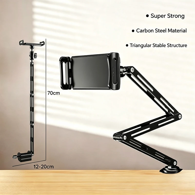 360° Rotatable Long Arm Metal Phone Tablet Mount Fully Adjustable Holder for 4-11 Inch iPad iPhone Xiaomi Huawei Samsung Devices