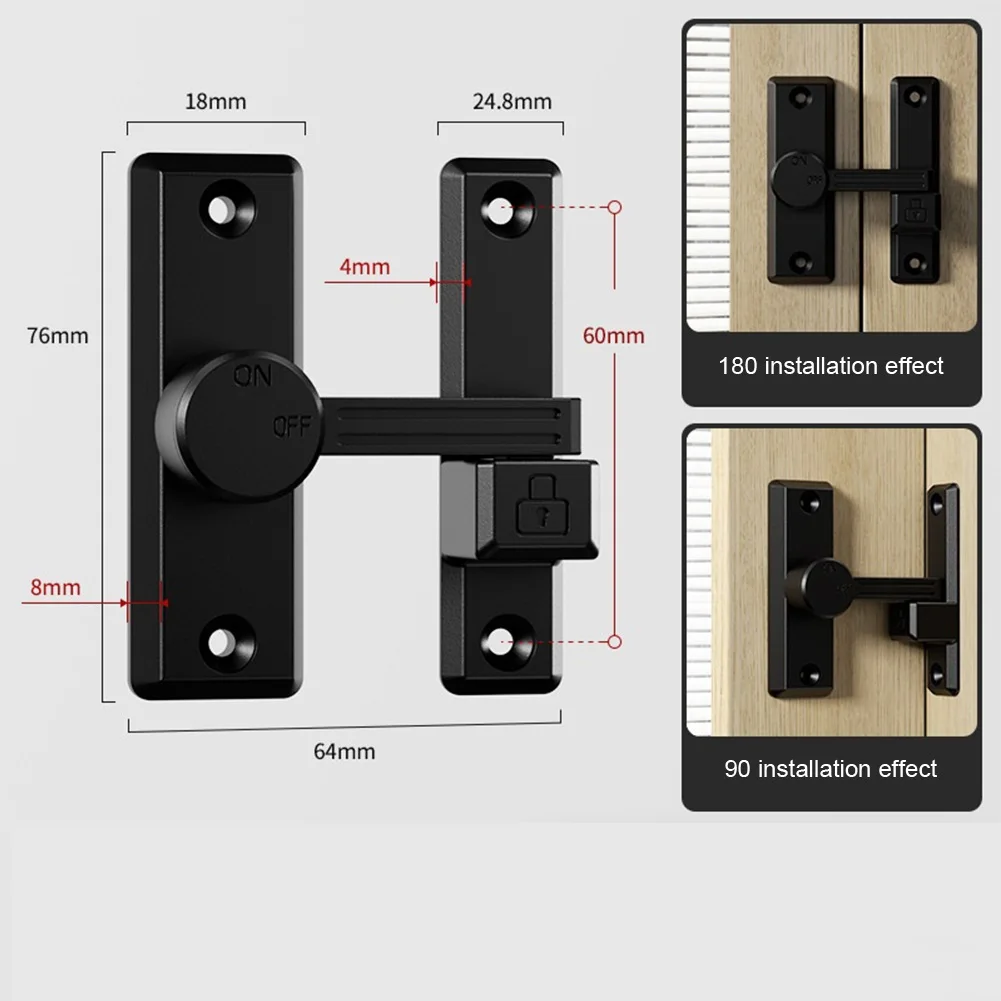 Door Latch Lock 90 Degree Barn Bolt Cast Zinc Alloy Hook Latch Window Cabinet Locks Free-punch Right Angle Sliding Gate Lock