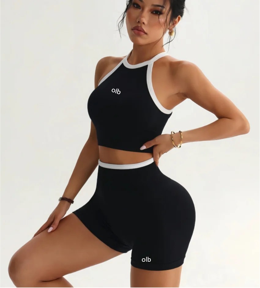 New sports suit, women's contrasting color backless high waisted hip lifting shorts fitness suit, running training yoga suit