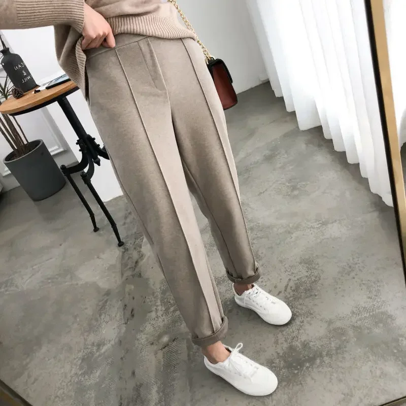 Thicken Women Pencil Pants womens 2022 Autumn Winter clothes OL Style Wool Female Work Suit Pant Loose Female Trousers Capris