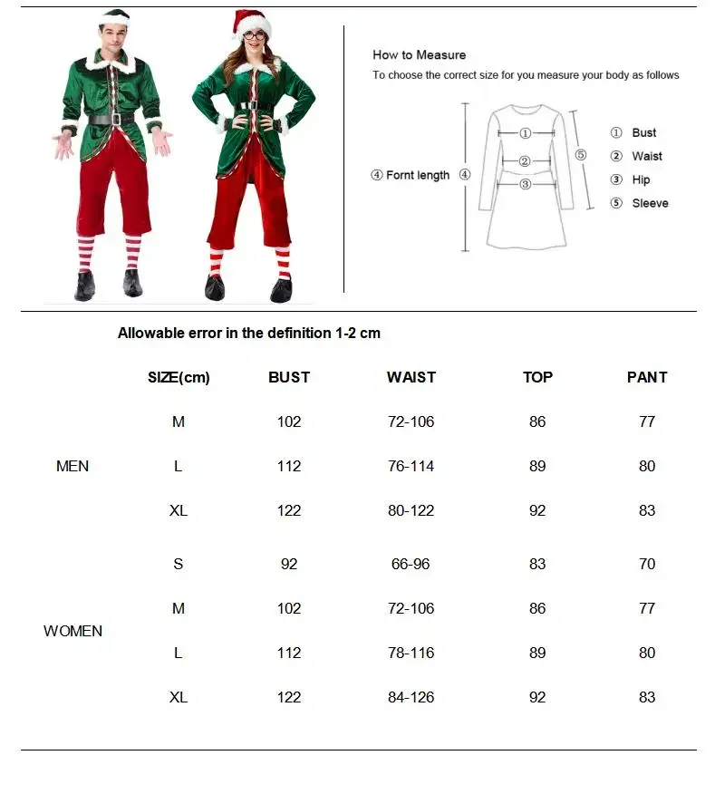 Paare Frauen Männer Deluxe grüne Elf Weihnachts baum Kostüm Party Kostüm Samt Santa Claus Weihnachten Outfit