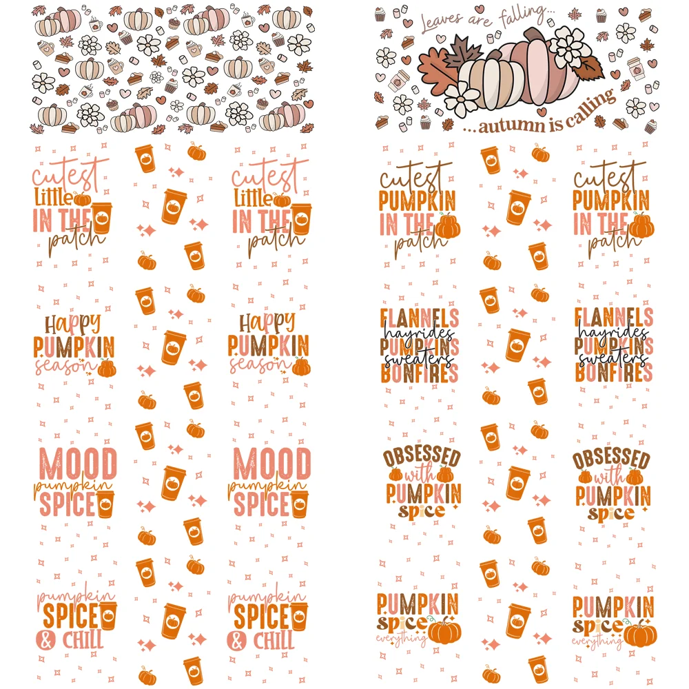 

Autumn Fall vibe Series easy peel waterproof DIY decoration decals 3D transfers uvdtf crystal sticker 16oz uv dtf cup wraps