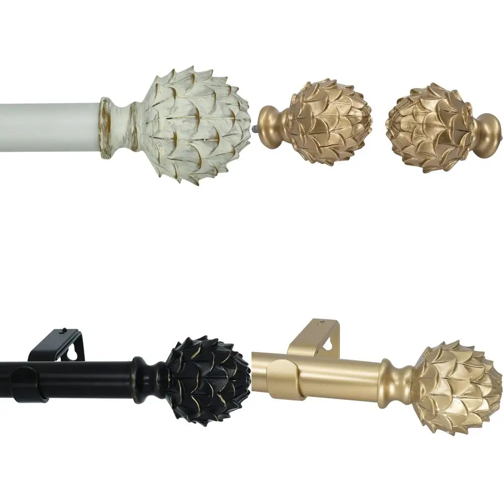 قضيب ستارة نافذة قابل للتعديل بقطر 1 بوصة من ميريفيل، نهائي من الخرشوف، أبيض مقاوم للطقس، من 84 إلى 120 بوصة