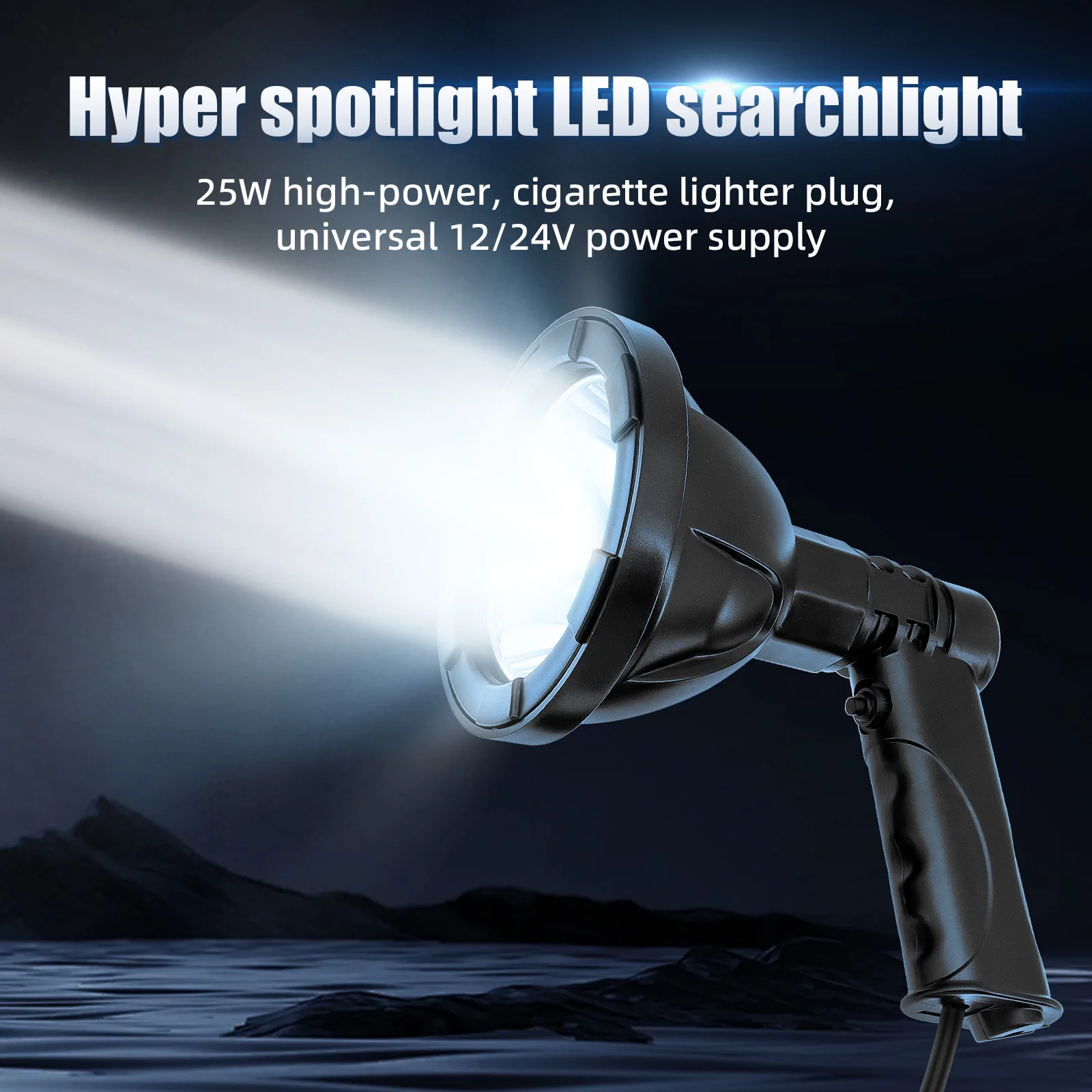 4inch Outdoor Portable Handheld Light 12/24V Automotive LED Spotlight Ultra Bright 25W Hunting Boating Hanging Night Searchlight