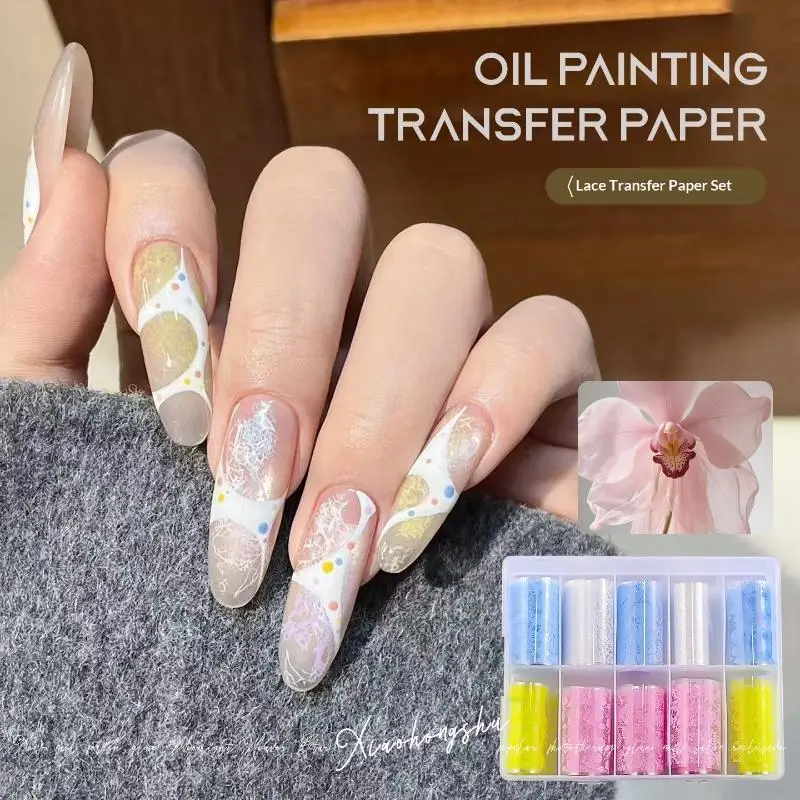 Nail Art Transfer Paper 10Pcs Lace Flower Pattern Vivid Painting Effect Non-fading for Home DIY Salon Nail Art Beginners
