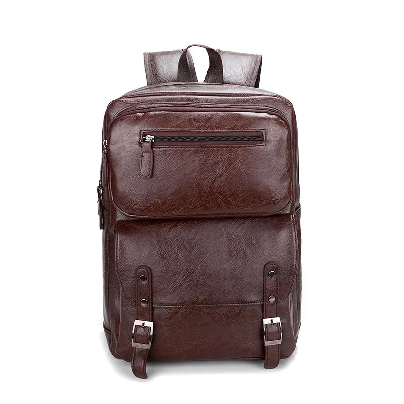 2024 New Brand Pu Leather Men Backpacks Fashion Student Backpack Boy Luxury Vintage Computer Laptop Bag 14 Inch