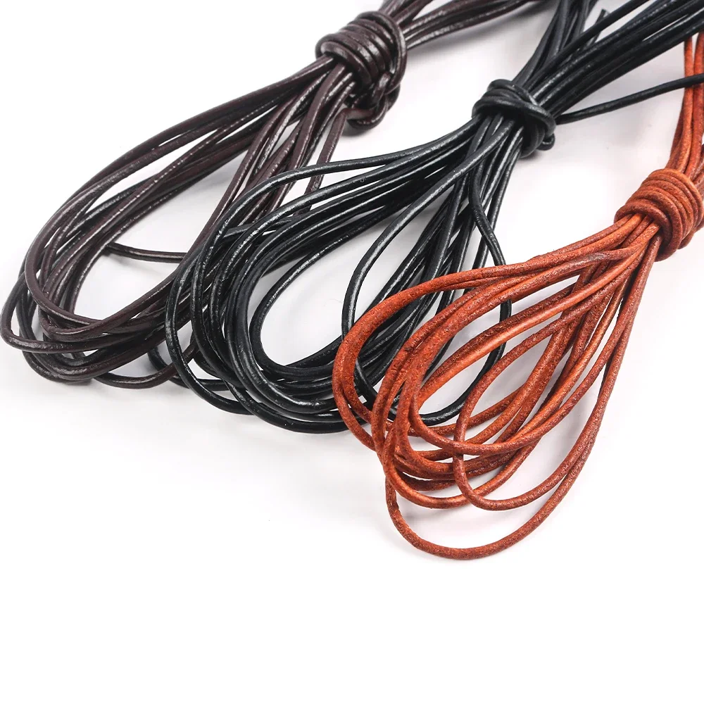 1-5mm Genuine Cow Leather Round Thong Cord DIY Bracelet Findings Rope String For Jewelry Making Necklace Bracelet Supplies