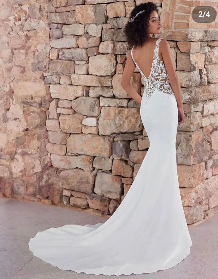 Robe de mariée sirène simple à col en V pour femmes, train de balayage en fibre dos nu, tout ce qui est sur mesure, IQUE dex blanc précieux, mariées, 2022