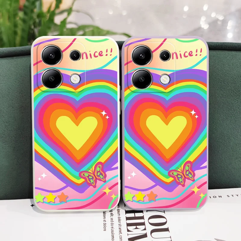 Regenbogen Herz Handy hülle für Xiaomi Redmi Note 13 12 12s 11 11s 10 10s 9 9s Pro plus 4g 5g flüssige Silikon hülle