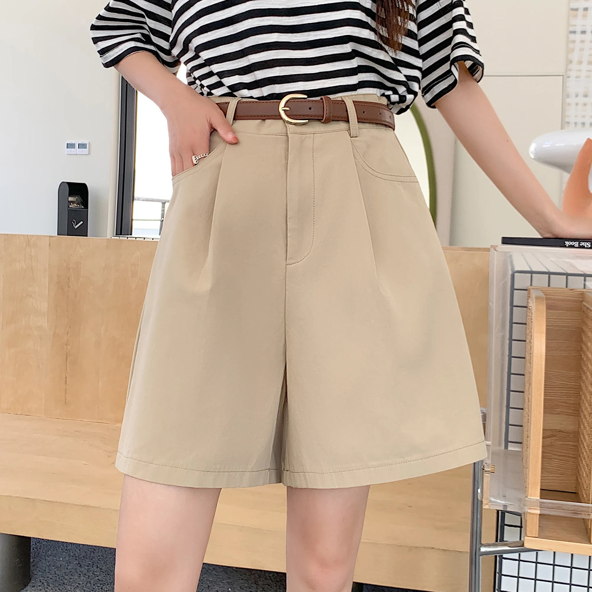 HappyLisa Summer Ladies Women Cargo Shorts High Waist  Loose Short Pant Female Casual Trousers SP02