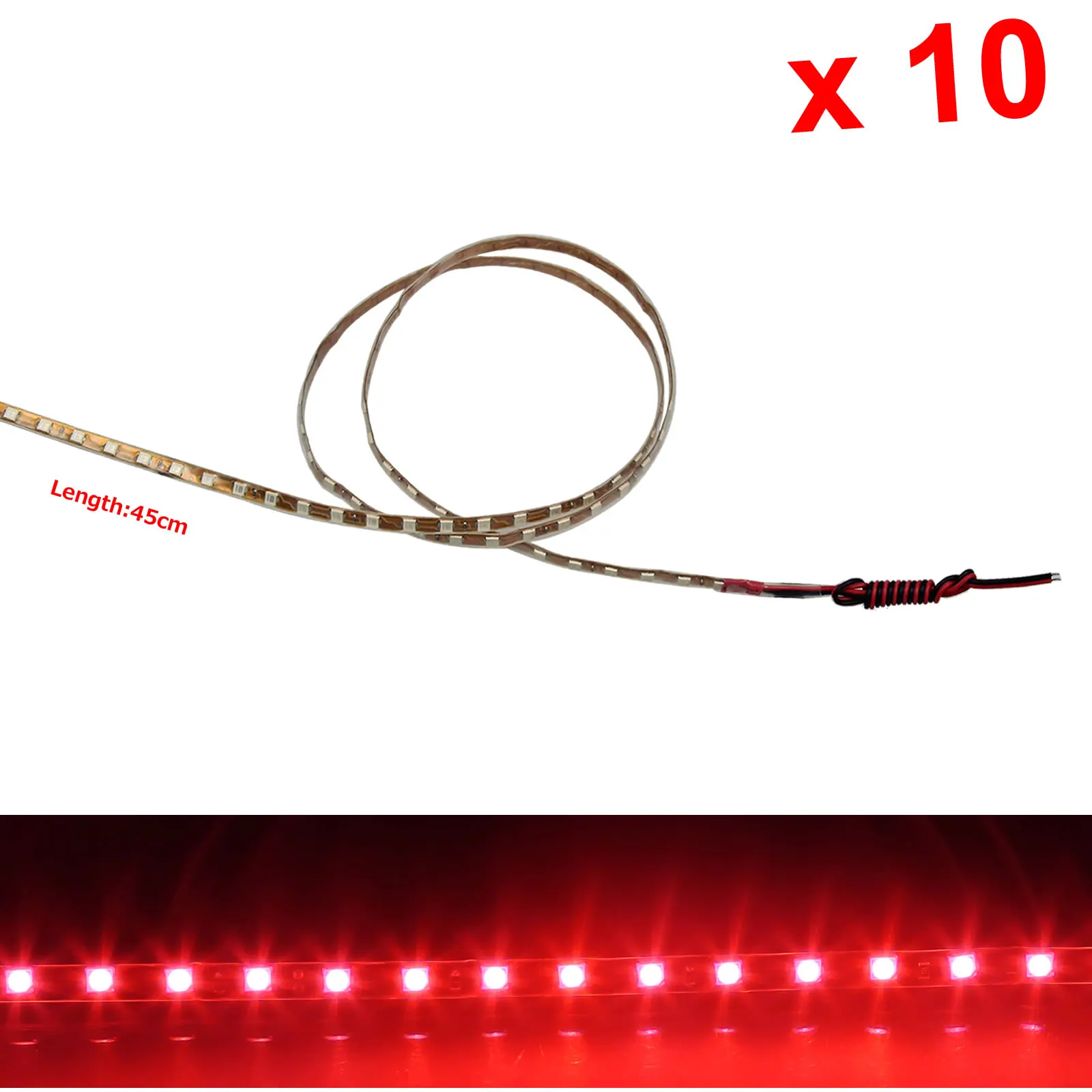 10x Red Flexible Strip Light 45CM 1.5FT Pipe Waterproof 45 1210 SMD LED M012-R