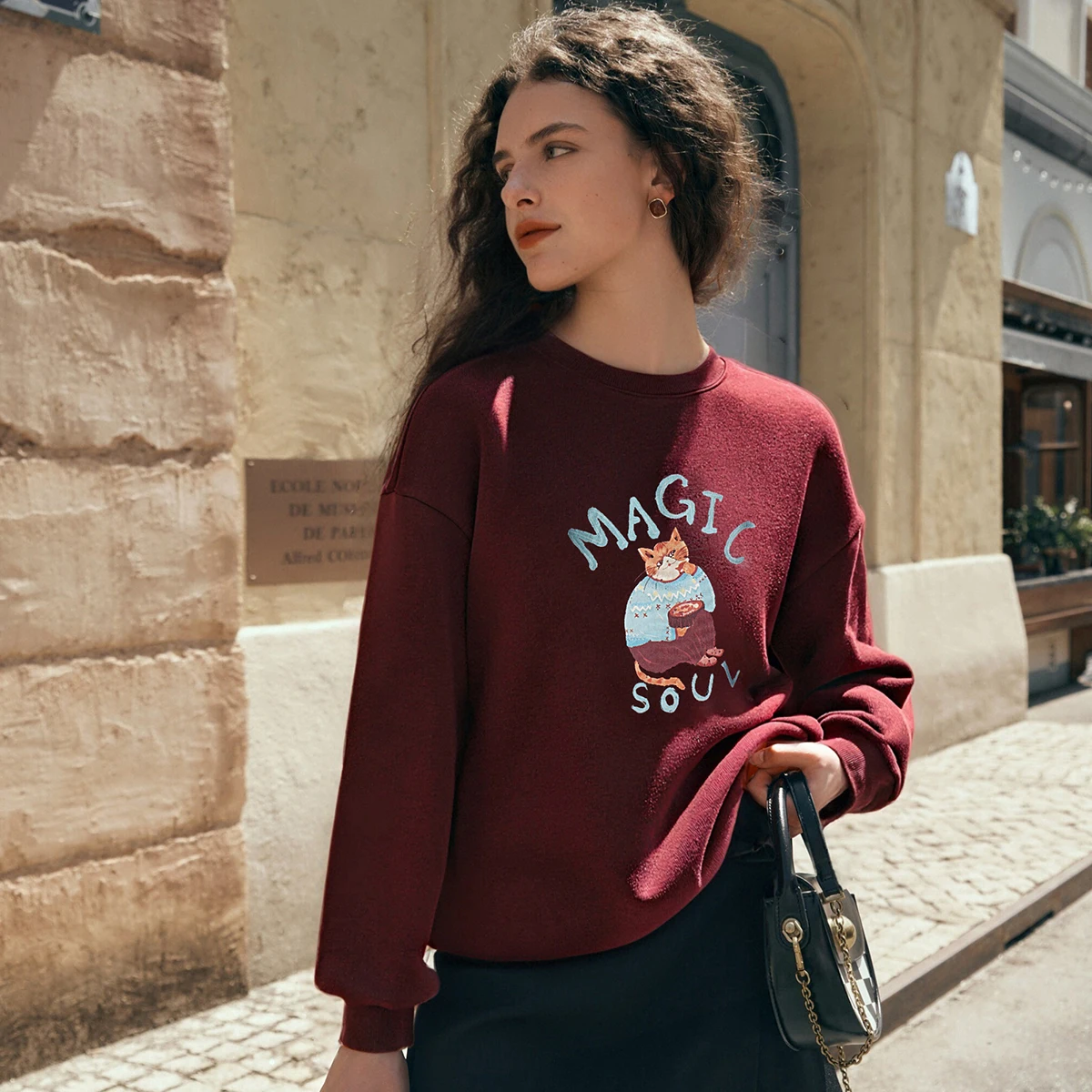 OLrain Women Funny Cartoon Print Sweatshirt 2026 Spring Autumn Casual Pullover Long Sleeve Oversize Graphic Tops O57DR002039