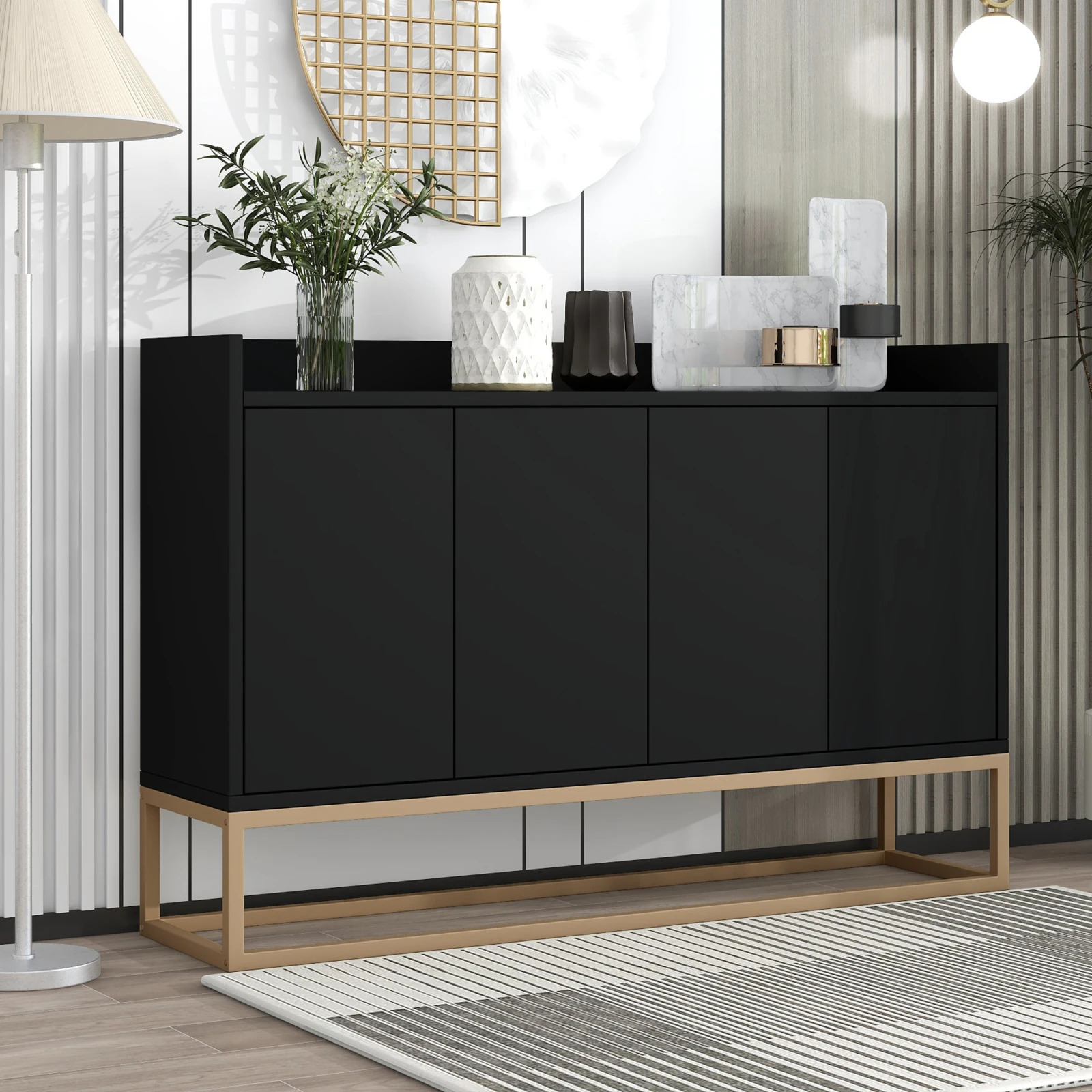 Credenza moderna in stile minimalista, buffet a 4 ante senza maniglie per sala da pranzo, soggiorno,
