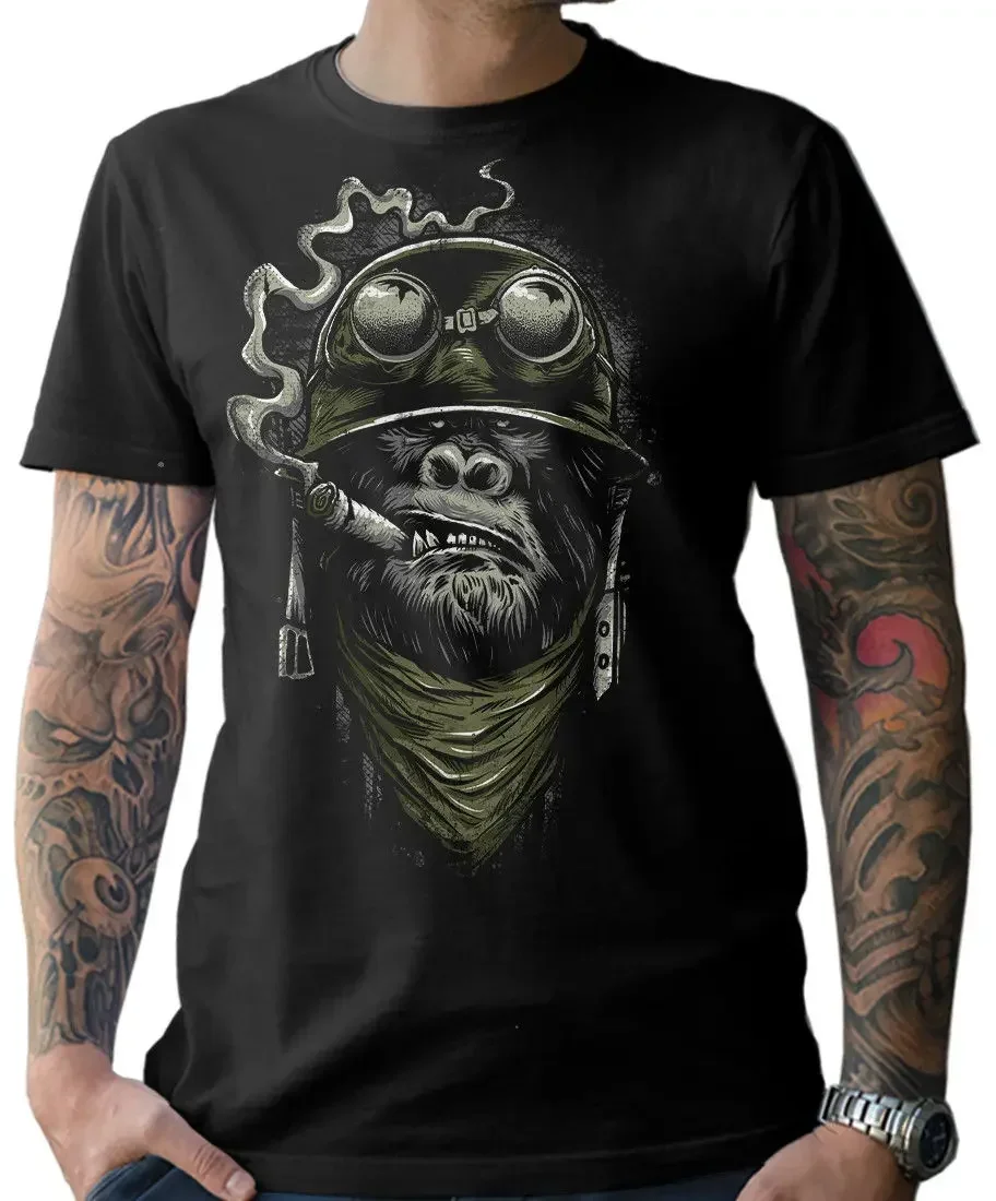 Gorilla Monkey Motorcycle Chopper Bobber Old School Men\'S Men New Short Sleeve Cotton Print Plain T Shirt Tees Biker T-Shirt