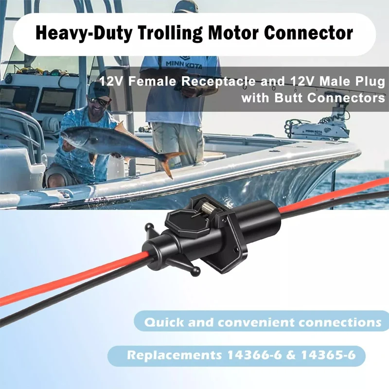 14365-6 Trolling Motor Plug, Male Trolling Motor Connector, Quick Connect Electrical Plug With Butt Connectors for Marine Boat