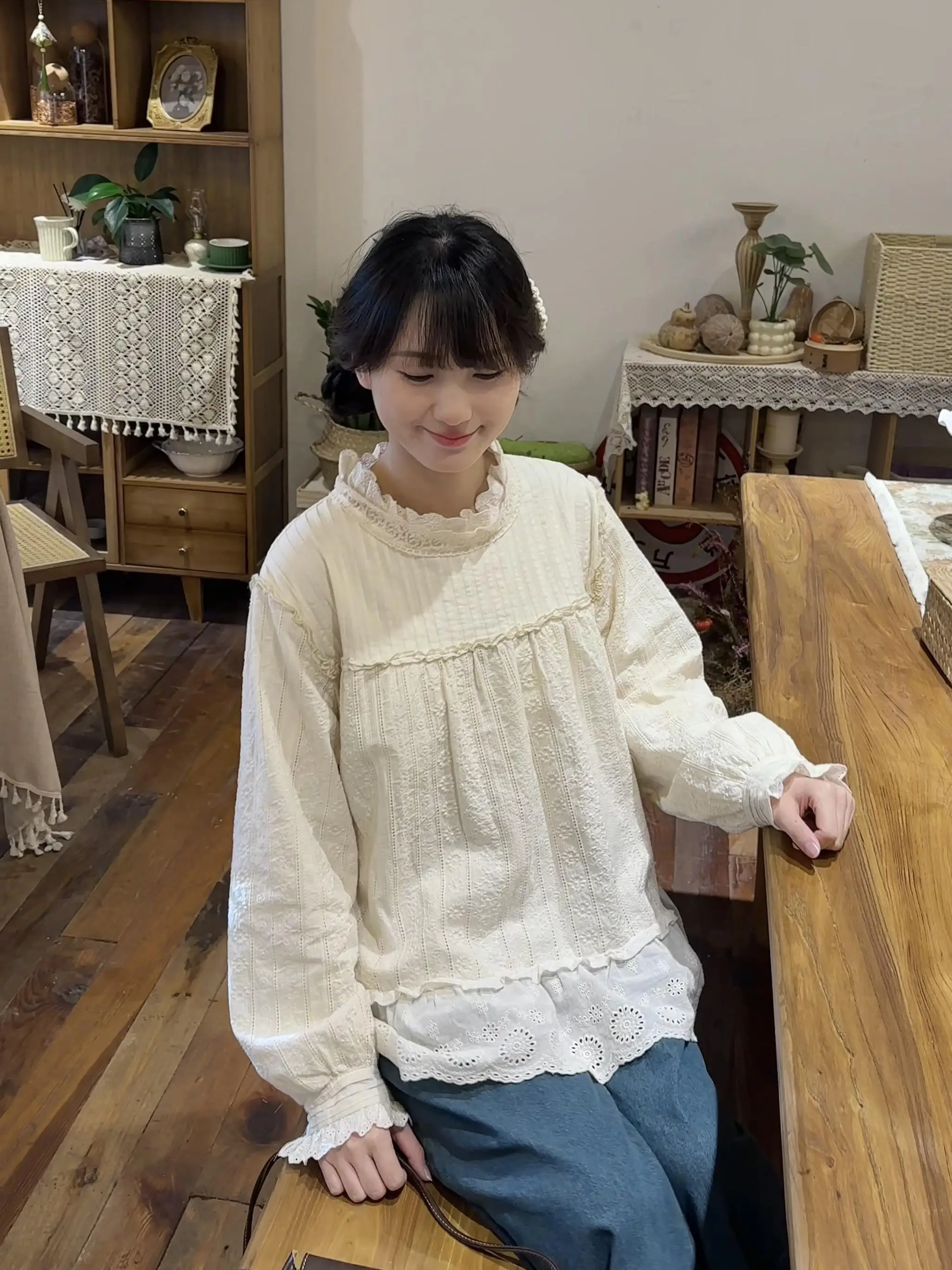 

Thiened Fce Lined Ruffle Collar Lace Trim Sweet Sle Base irt Anti-Aging Doll irt Floral Collar Long Sve Cotton ...