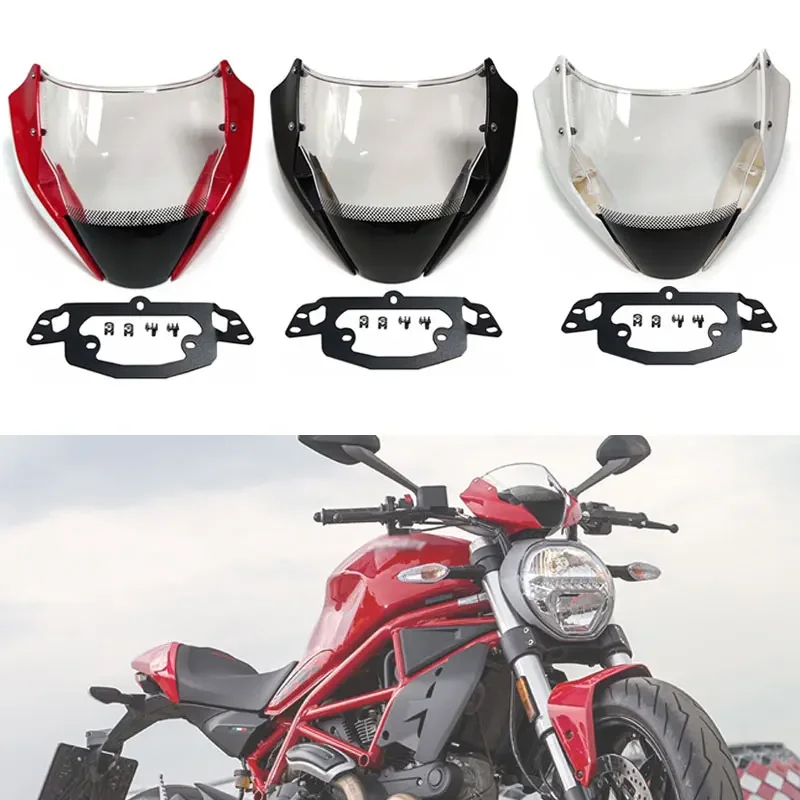 

2023 For Ducati Monster 821 1200S 2017-2022 Stnipe Deflectors Windscreen Front Head Cowling Fairing For Monster 797 Windshield