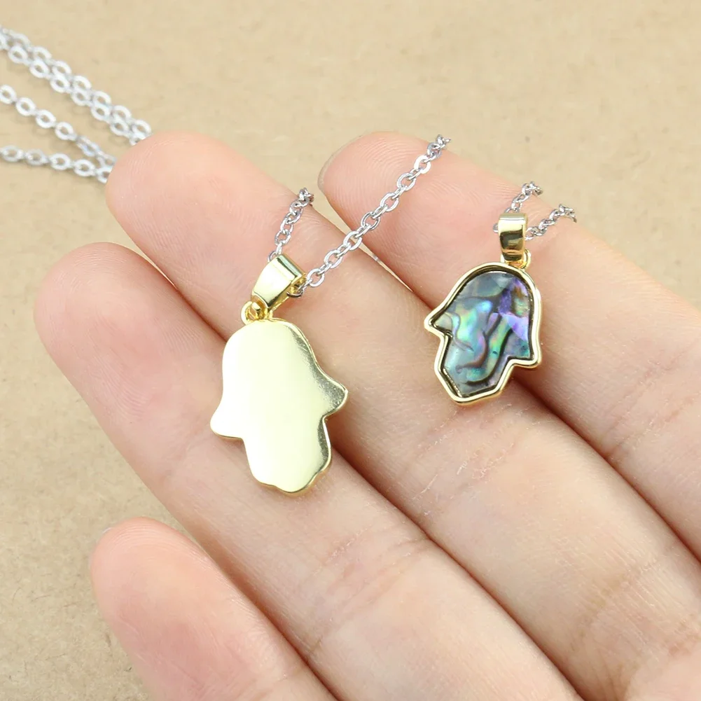 1PC Natural Abalone Shells Hamsa Palm Fatima Hand MOP Seashell Pendant Necklace Mascot Amulet Charms Dangle Choker Jewelry Gifts