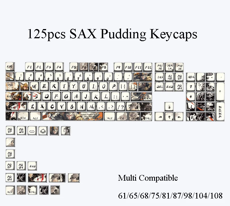 

125Keys PBT SAX Pudding Keycaps Black Myth Wu Kong Gaming Keycap 61 65 68 75 87 98 104 108 Mechanical Keyboard Customize Gift