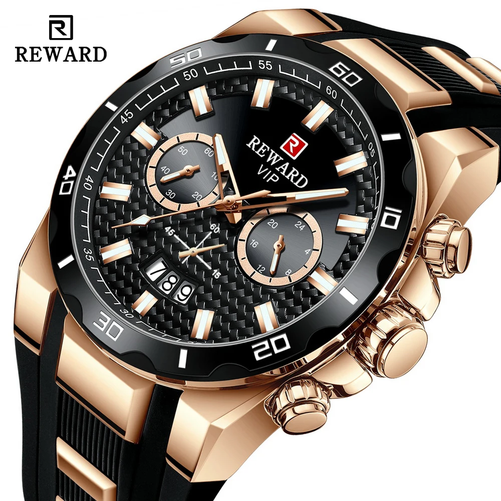 REWARD Chronograph Quartz Watch for Men Luxury Brand Big Dial Military Sport Wristwatch Waterproof Silicone Strap Male Clock