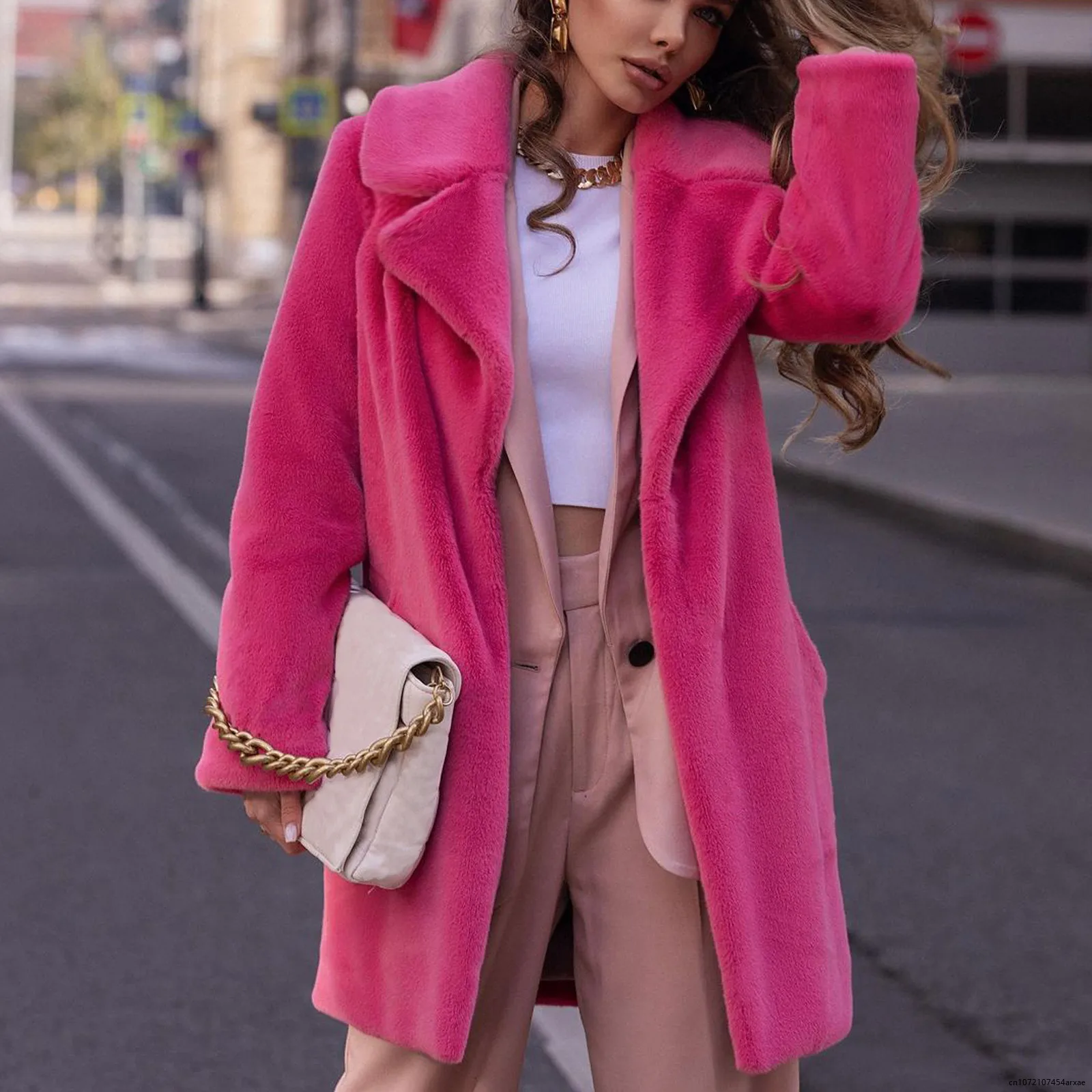 Roze Lange Teddybeer Jas Vrouwen Warm Winter Fleece Jack Lange Mouw Dikke Warme Oversized Lange Jas Bovenkleding Overjas