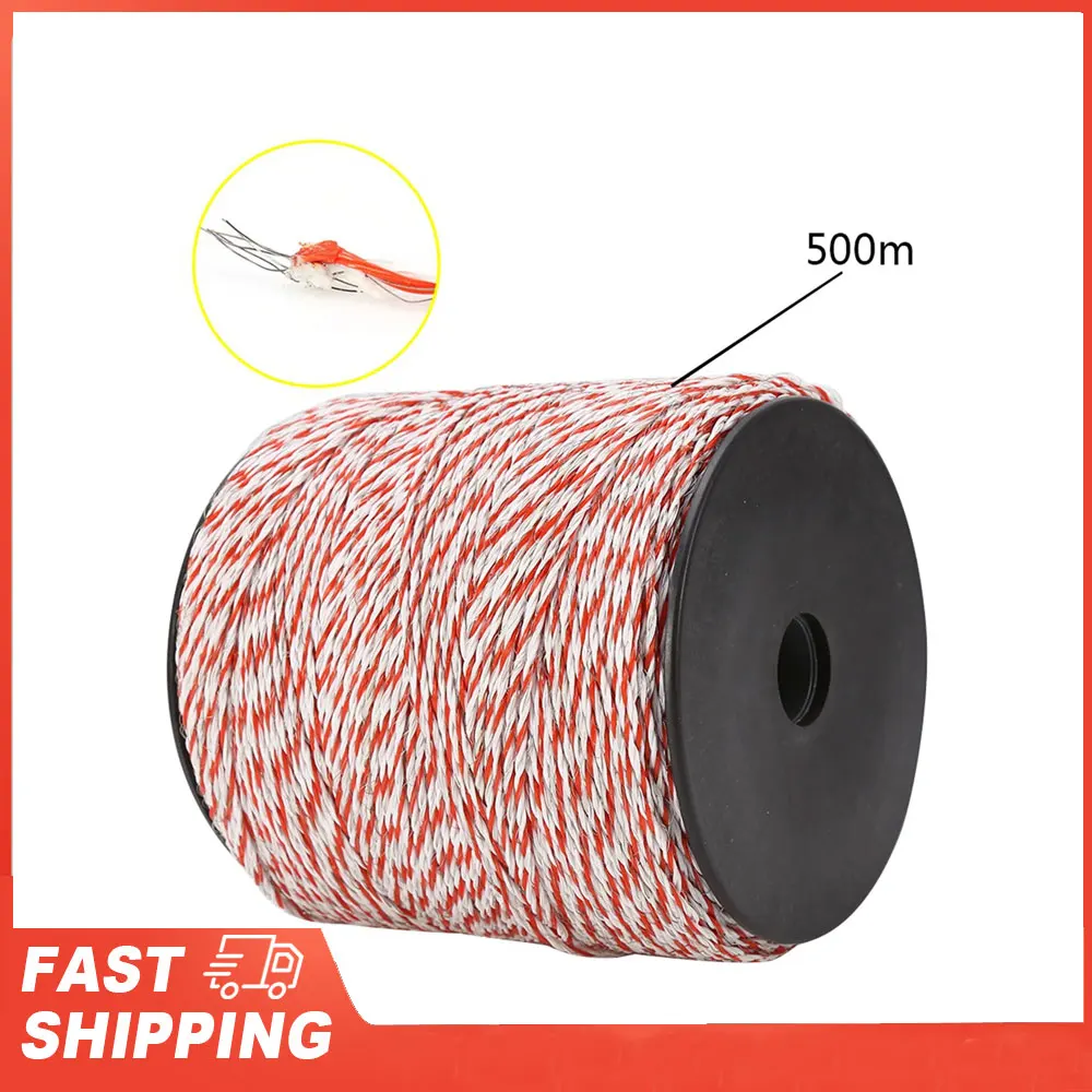 Electric Fence Rope 500M White&amp Red Electric Livestock Fence Wire Stainless Steel Conductive Rope Fence Wire Fence Wire Roll