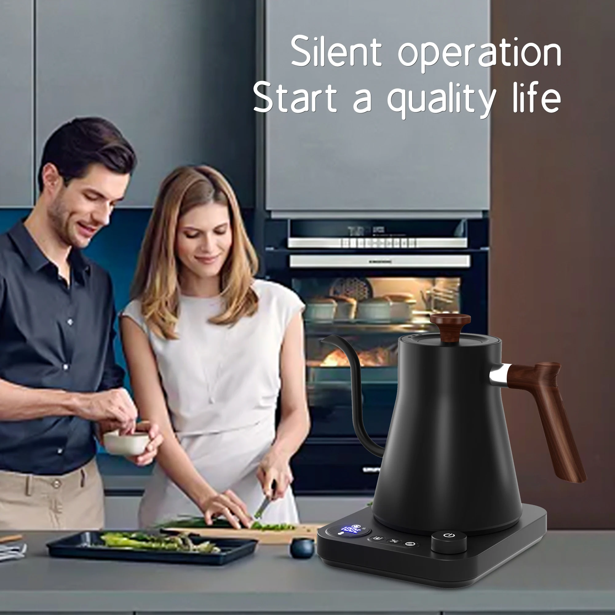 전기 구즈넥 주전자, 핸드브루 커피포트, 스마트 온도조절 포트, 커피, 티포트, 보온, 블랙 & 화이트, 0.9L