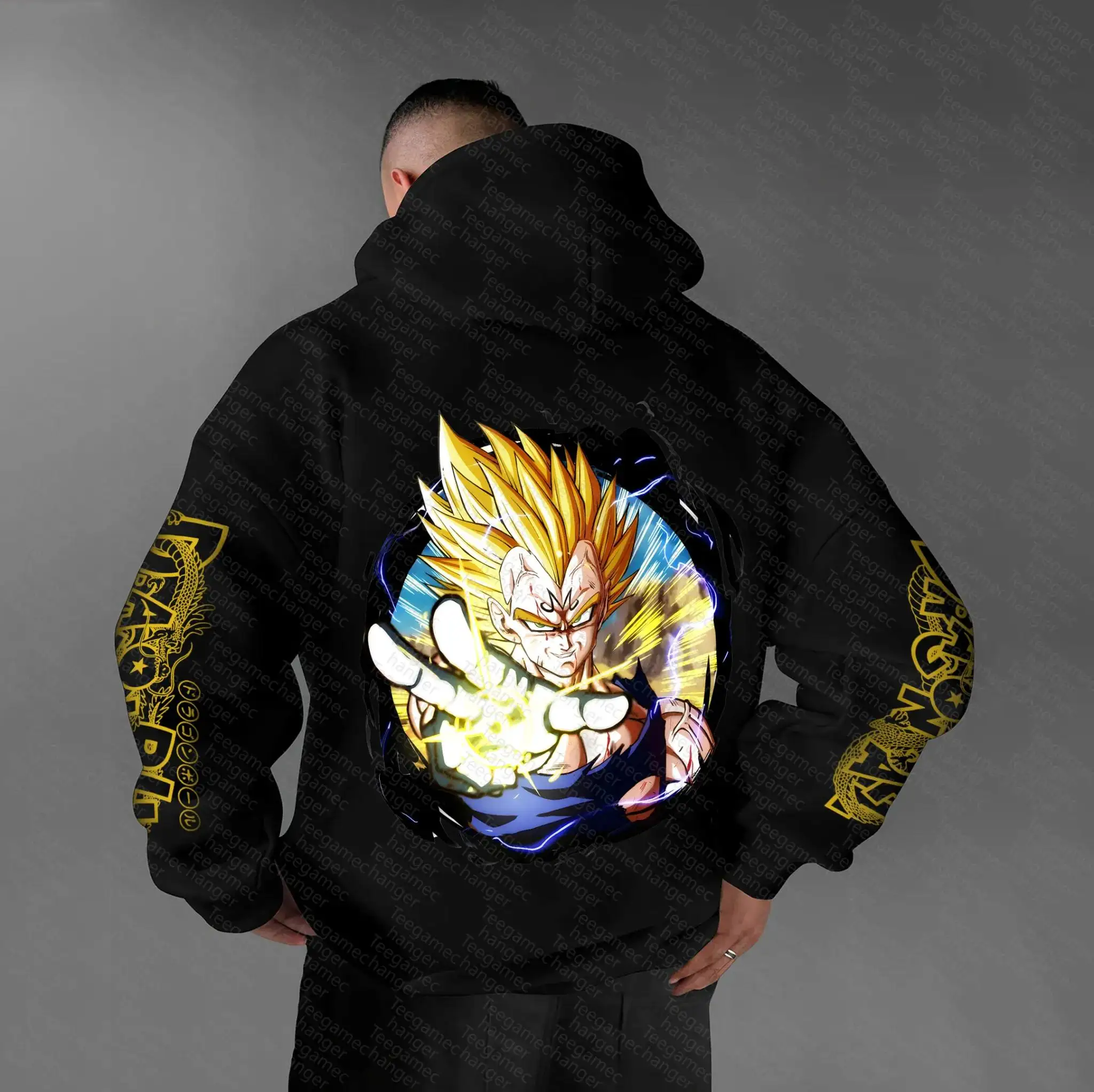 DRAGON BALL Anime Black Jogger Pants Men Women Casual Streetwear Sweatpants with Golden Logo and Super Saiyan Character Print