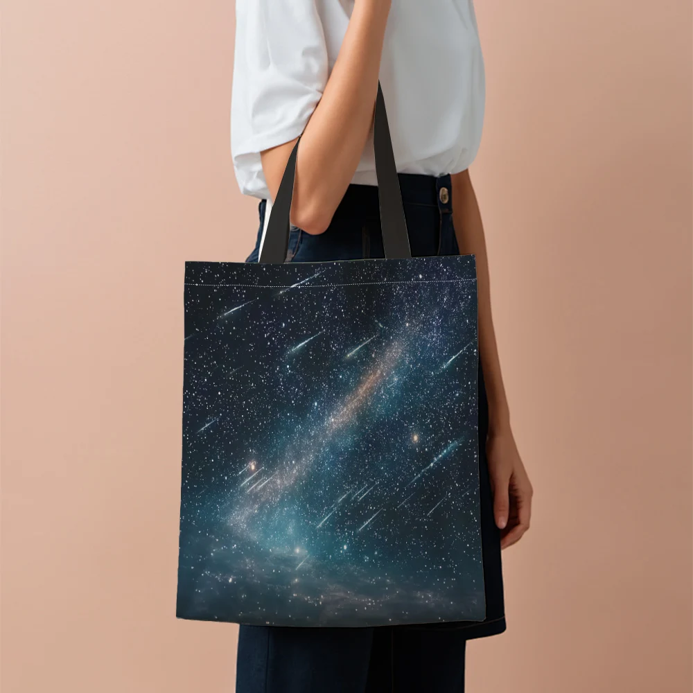 

1pc, Large capacity portable shopping bag Starry night sky 100% polyester Thanksgiving Day for Ideal gift for friends, birthday,