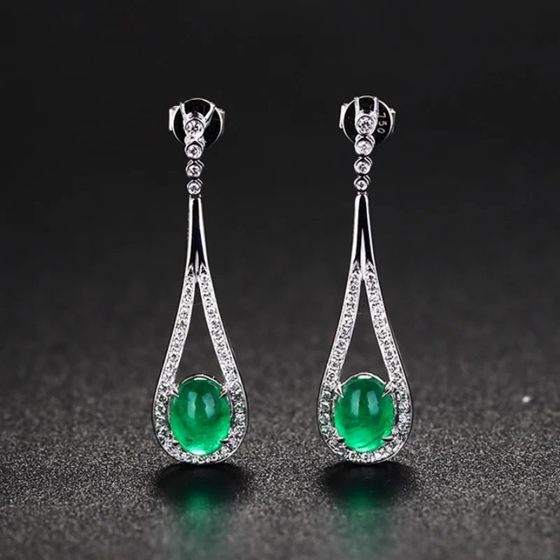 

Natural Green Chalcedony Hand Carved Drop Earrings Fashion Jewelry Women's 925 Silver Inlaid Agate Earrings Gift Accessories