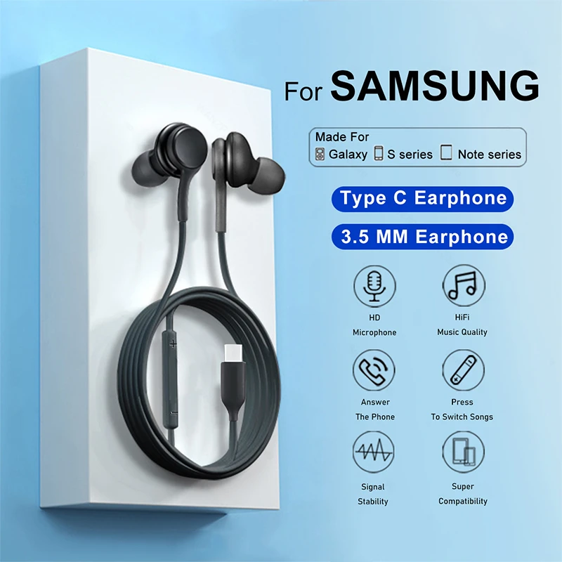 Originale Tipo C Auricolare Cablato Per Samsung Galaxy S23 S21 S22 Ultra Plus 3.5mm Auricolari Cuffie A54 A34 A53 A53 Accessori