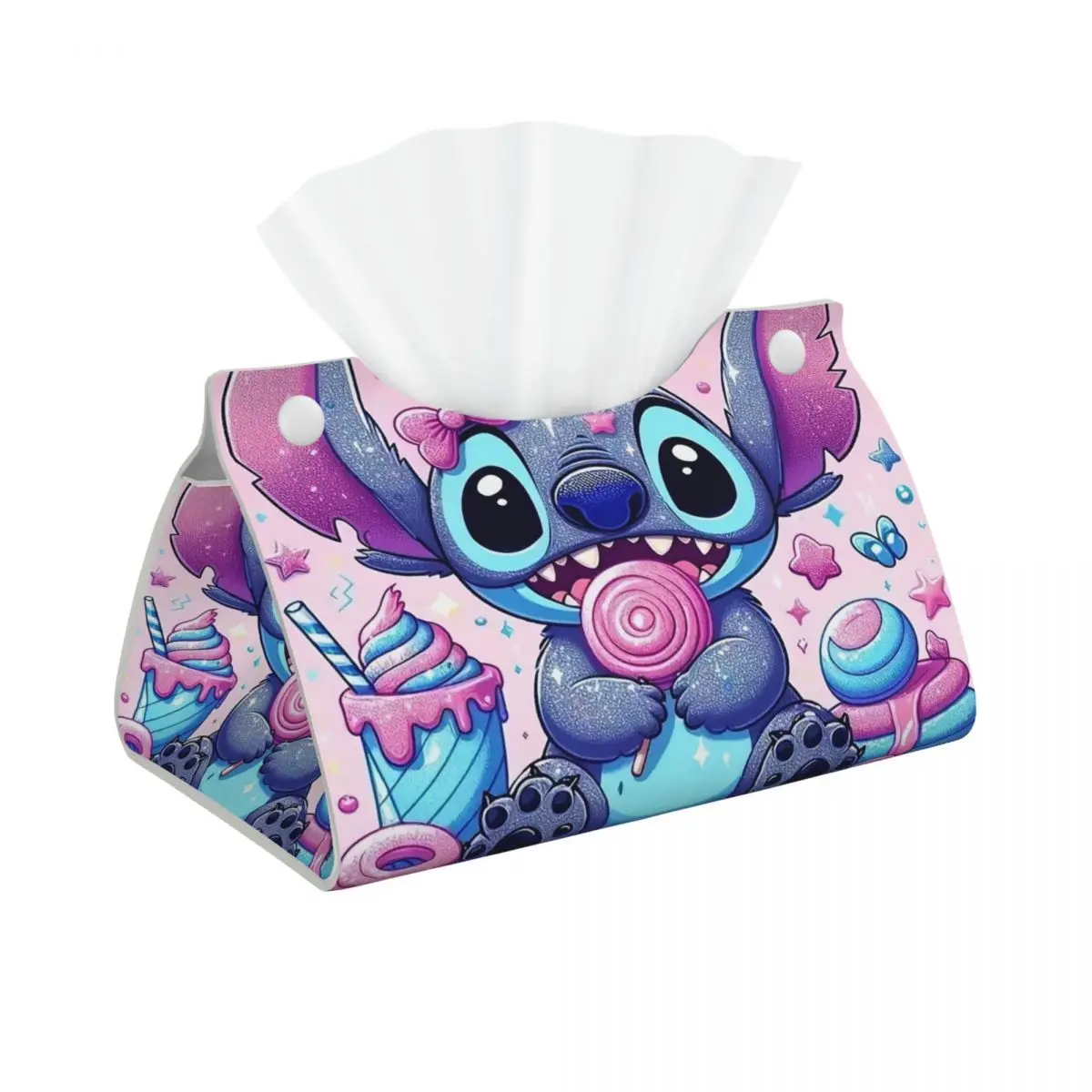 Custom Cartoon Pink Stitch Tissue Box Cover PU Leather Rectangular Anime Cartoon Facial Tissues Holder for Home