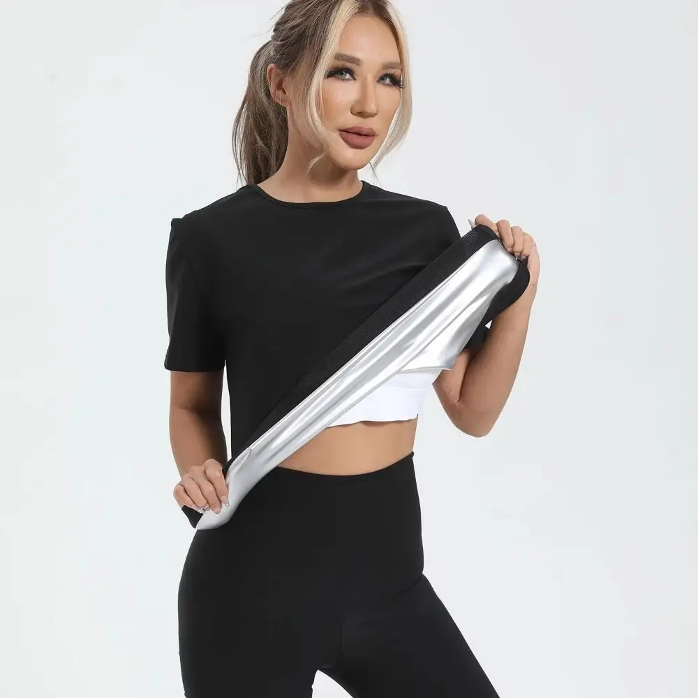 

Sweat-resistant Sweat Short Sleeve Fat Burning Waist Trainer Sauna Sweat Shirt Elastic Reusable Workout Compression T-Shirts
