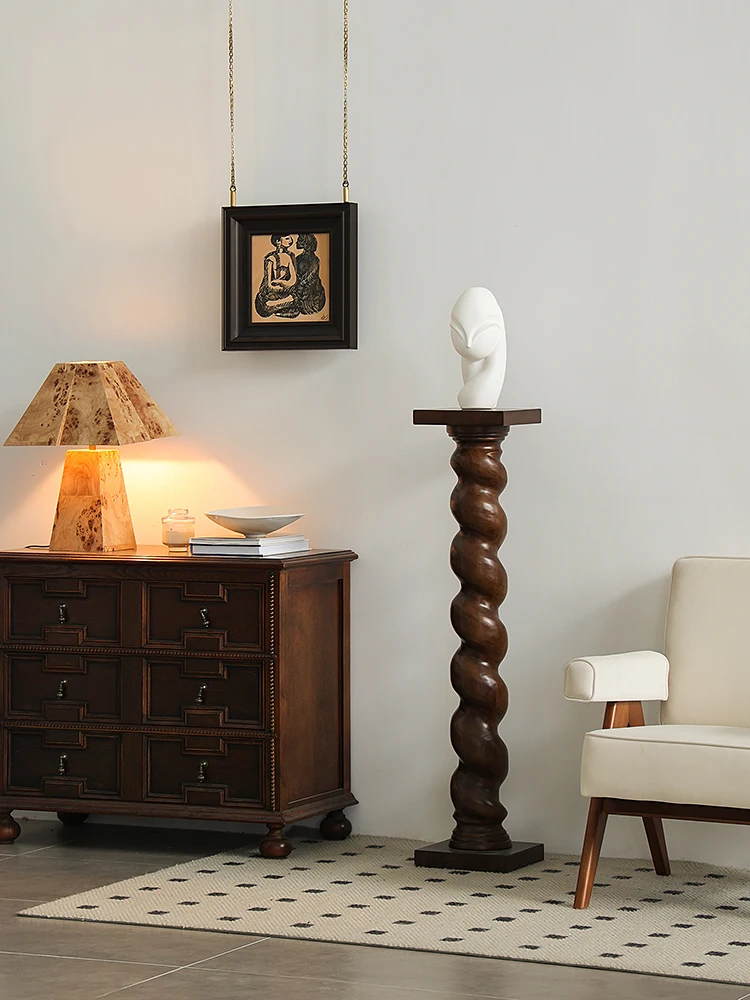 العمود الروماني في العصور الوسطى قاعدة خشبية صلبة حلزونية فرنسية مدخل غرفة المعيشة تمثال فني زخرفة أرضية #5