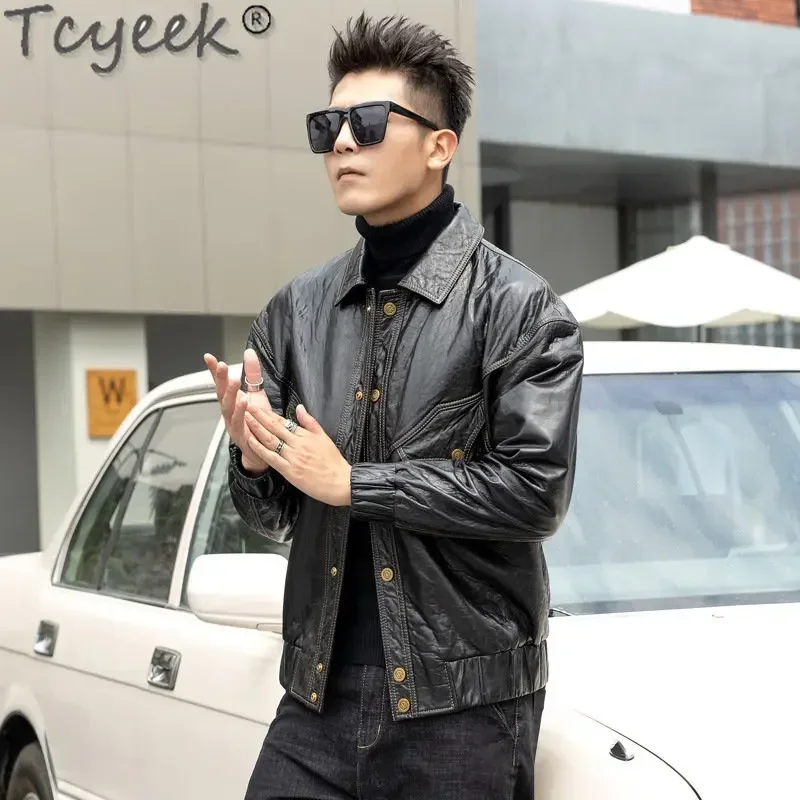 Tcyeek Genuine Leather Real Sheepskin Coat Spring Autumn Casual Leather Jacket Men Fashion Men's Clothing Jaqueta De Couro 2024