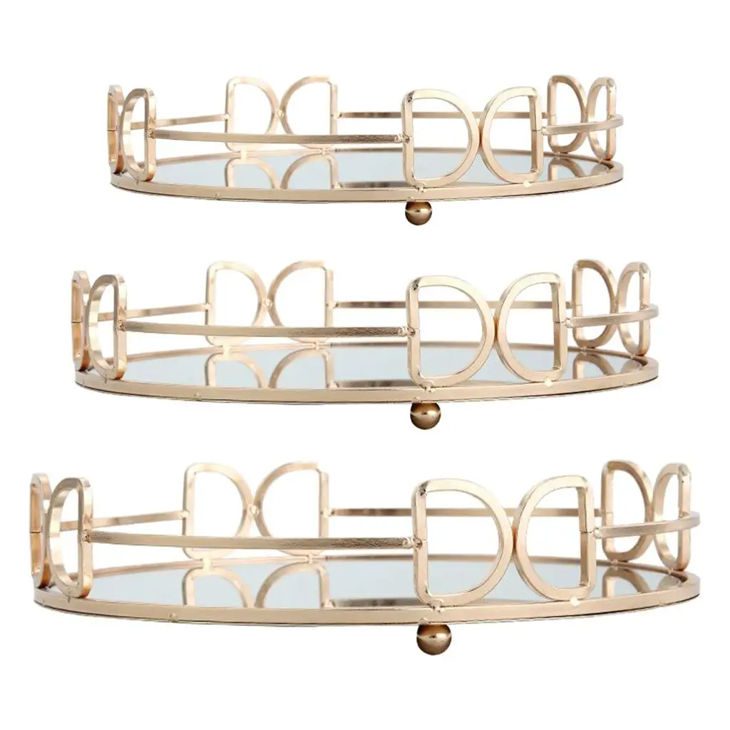 Wedding Decorative Tray Round Mirror Storage Tray Makeup Tray for Vanity, Dresser