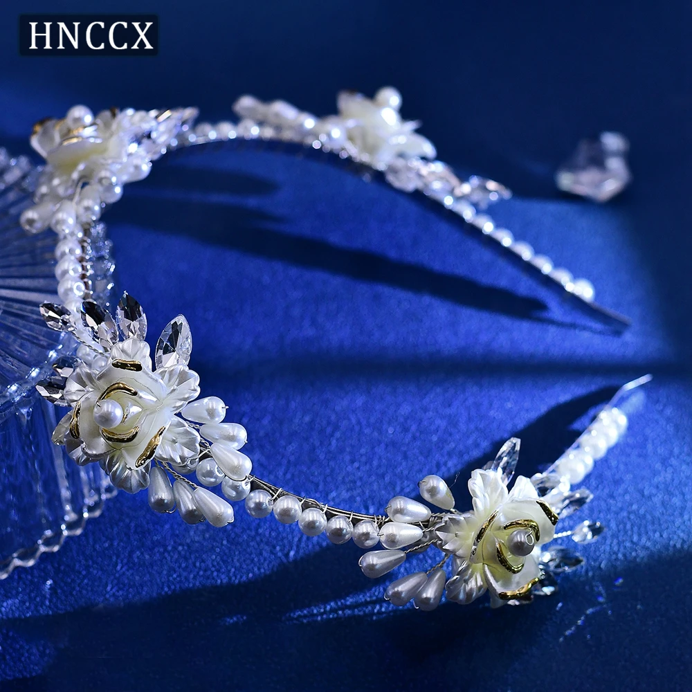 HNCCX Pearl Hair Hoop Handmade Shell Flower Bride Headband Bling Rhinestone Wedding Hair Accessories Bride Hair Decoration CP721